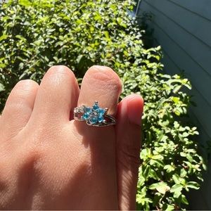 Sterling Silver Glass & Faux Diamonds Flower Ring